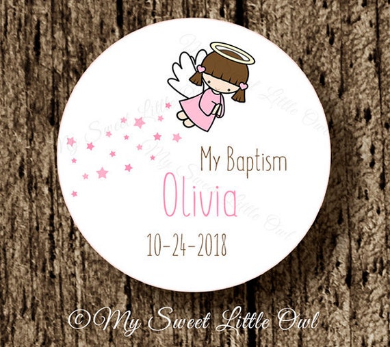 Baptism sticker - christening label - baptism printable - angel baptism sticker - baptism thank you tag - spanish too - digital file Il_570xn