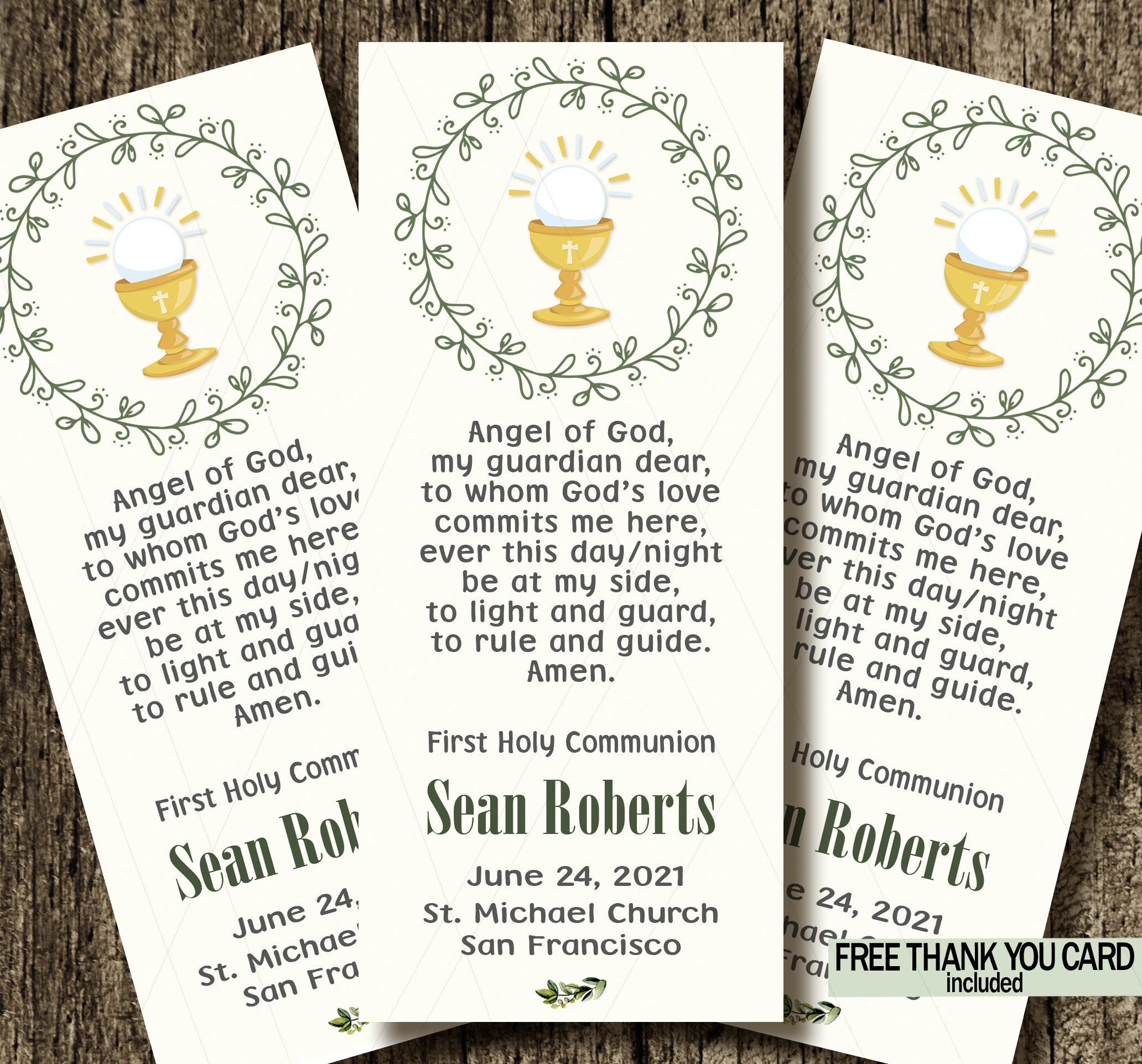 First Communion Favor Card Greenery Holy Communion - Etsy