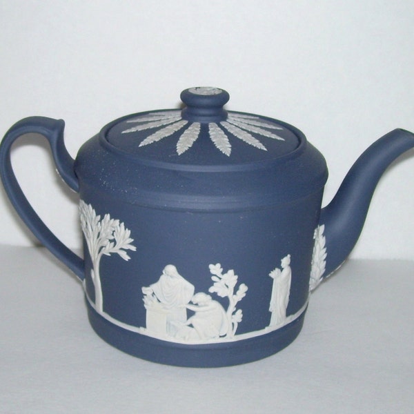 ON HOLD Wedgwood Brewster Jasperware Portland Blue Small Teapot