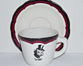 Vintage  SIR-LOIN Restaurant Ware Cup and Saucer Cow Wearing Top Hat and Monocle