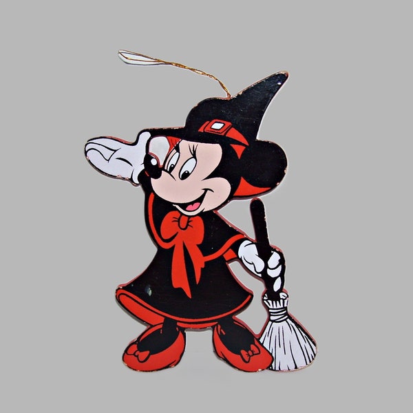 Vintage Disney Minnie Mouse Witch Wood Halloween Ornament