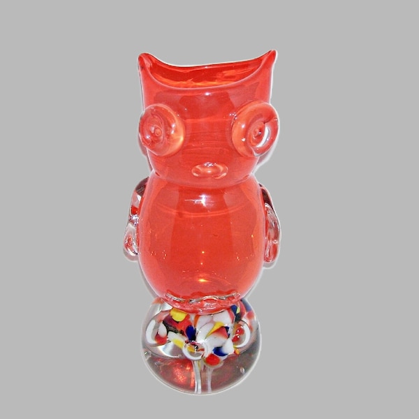 Vintage Orange Glass Owl Vase Paperweight