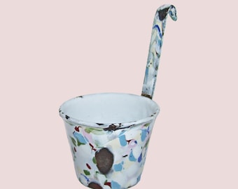 Antique Enamelware Child"s Confetti Water Dipper: Rare Speckled Graniteware Cup