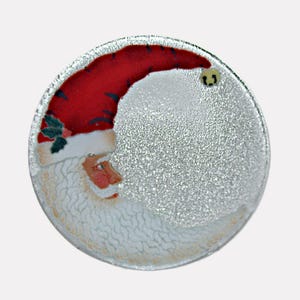 Vintage Peggy Karr Glass Crescent Moon Santa Claus Plate Round Christmas Platter Approx 11.25&quot;