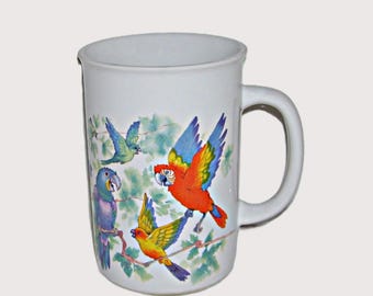Vintage Otagiri Parrot Macaw Tropical Birds Mug with Original Box Cindy Salans Rosenheim Art