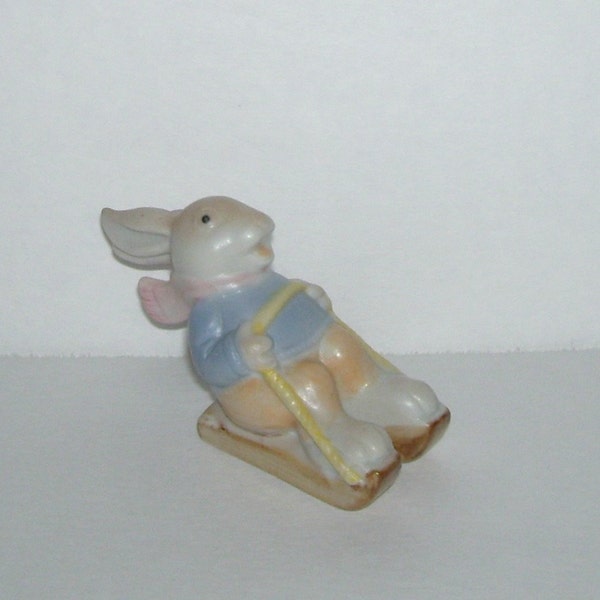 Fitz and Floyd Bunny Rabbit on Sled Sports Figurine 1983