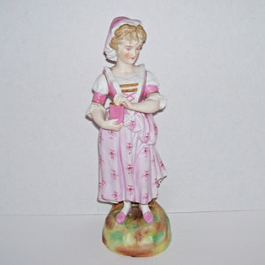 Antique Bisque Figurine Lady with Book German Statue Figure 12&quot;
