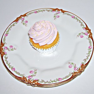 2 Antique Limoges Plates CH Field Haviland GDA Pink Drop Roses Gold Trim 8.5&quot;
