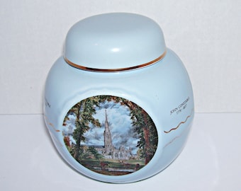 Light Blue English Tea Caddy Jar John Constable Art Twining Staffordshire Burgess Leigh