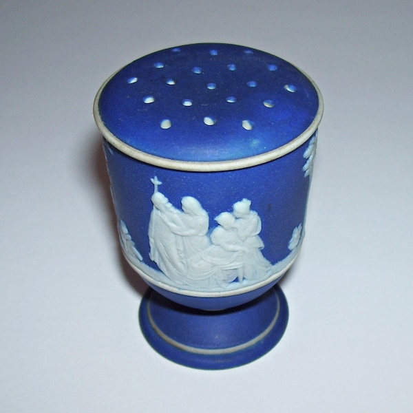 Antique Wedgwood Jasperware Dark Blue Salt or Pepper Shaker The Procession and Cupid as Oracle