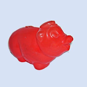 Vintage Red Molded Plastic Pig Piggy Bank 1960s