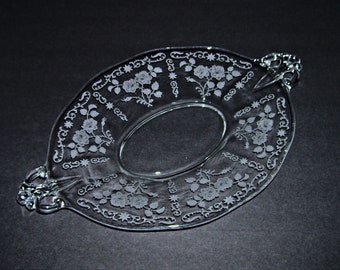 Fostoria Glass Midnight Rose Etch Sauce Gravy Underplate Liner Platter Tray