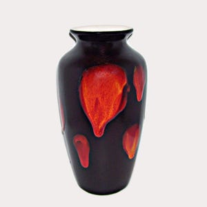 Vintage Poole Pottery Galaxy Vase: Black with Lava Volcano Red Orange, Approx 8.5" Tall