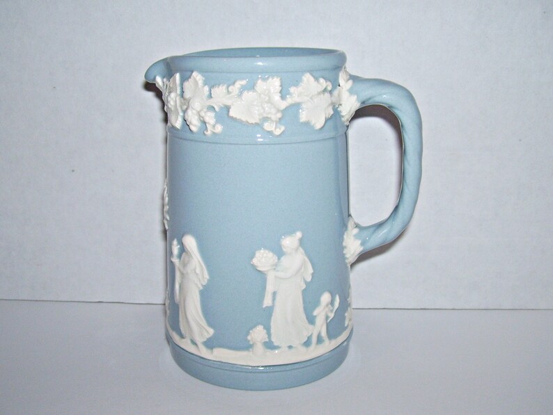 Wedgwood Queensware Cream White on Lavender Blue Pitcher Etsy