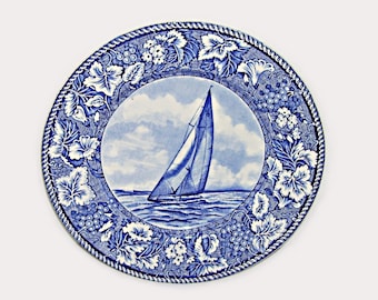 Vintage America's Cup 1937 Ranger Blue Transferware Plate
