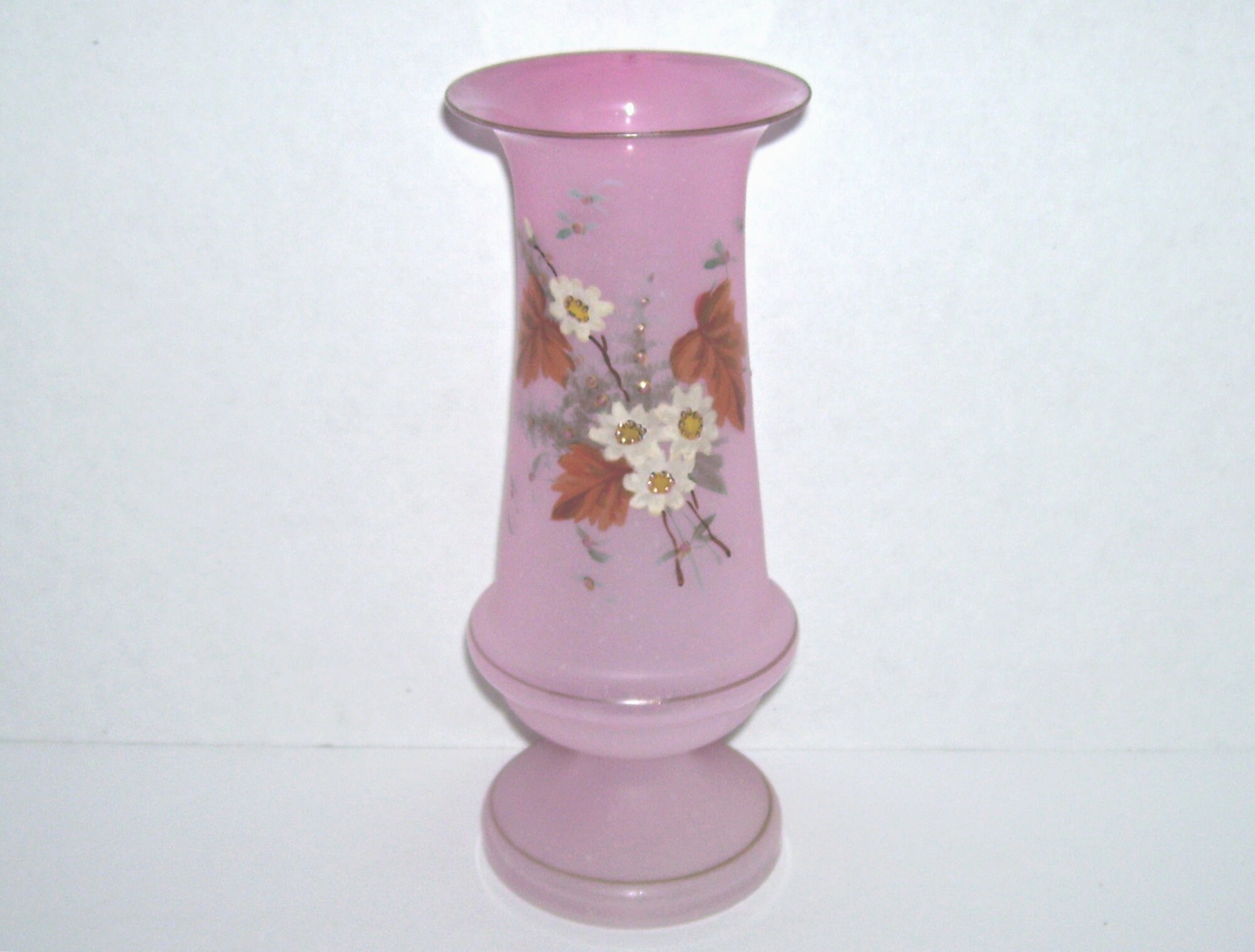 Antique Victorian Pink Bristol Glass Vase Hand Painted Daisies Etsy