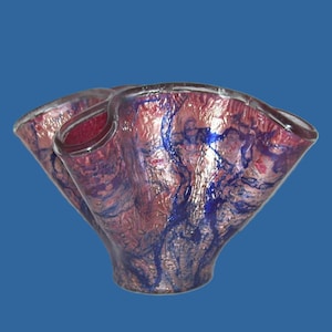 Vintage Glass Handkerchief Vase Bowl Cobalt Red Gold Murano European?