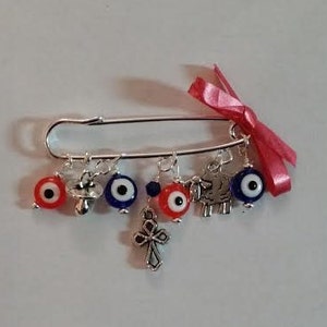 Stroller pin, Evil eye pin, baptism pin, baby brooch, evil eye baby safety pin, cross pin, baby shower gift, mom to be gift, unique gift