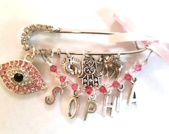 Stroller pin, Evil eye pin, personalized baby pin, evil eye baby, hamsa pin, evil eye safety pin, baby pin, unique gift, baby shower gift