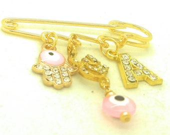 Om ohm safety pin, ohm Hindu pin, evil eye pin, Hindu baby gift, ohm jewelry, hamsa pin