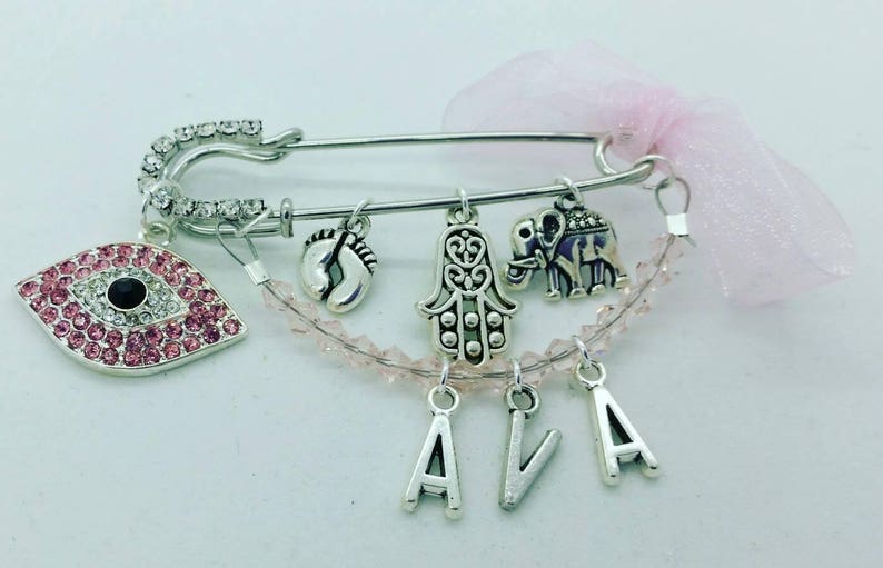 Stroller pin, Evil eye pin, personalized baby pin, evil eye baby, hamsa pin, evil eye safety pin, baby pin, unique gift, baby shower gift image 2