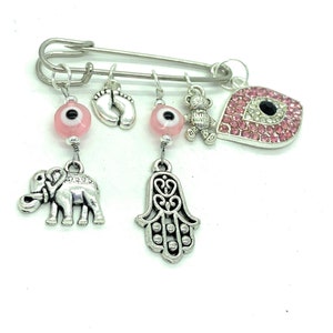 Stroller pin, Evil eye pin, baby pin, baby brooch, evil eye safety pin, hamsa pin, baby shower gift, mom to be gift, protection pin