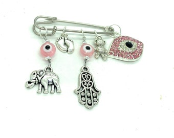 Stroller pin, Evil eye pin, baby pin, baby brooch, evil eye safety pin, hamsa pin, baby shower gift, mom to be gift, protection pin