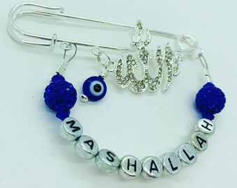 Mashallah pin, Eid Mubarak gift, Allah stroller pin, name pin, Muslim baby gift, Islamic baby gift, Arabic baby pin
