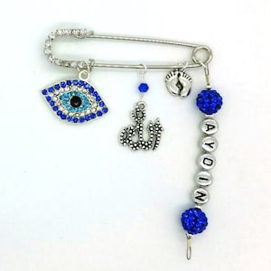 Allah stroller pin, evil eye baby pin, Allah pin, Allah charm, muslim baby safety pin, islamic gift, personalized gift, muslim baby pin