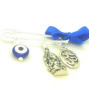 Om ohm safety pin brooch, ganesh pin, hindu baby gift, stroller pin, evil eye pin, baby shower gift, baby pin, baby brooch, diaper bag pin