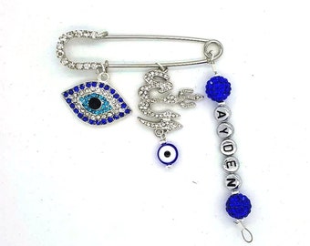 Allah stroller pin, evil eye baby pin, allah charm, baby safety pin, baby shower gift, unique baby gift, personalized gift, muslim baby pin