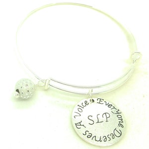 Slp bangle, slp bracelet, slp gift, speech therapist bangle bracelet, speech therapist gift, everyone deserves a voice charm bangle bracelet image 2