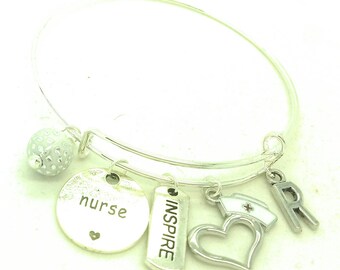 Nurse bangle jewelry, RN bracelet bangle, nurse practitioner bracelet bangle, nurse gift, thank you appreciation gift, LPN gift