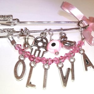 Stroller pin, Evil eye pin, personalized baby pin, name pin, hamsa pin, evil eye safety pin, baby pin, baby shower gift, unique gift