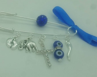 Italian horn pin, christening pin, baptism pin, cross pin, italian pin, evil eye pin, stroller pin, baby shower gift, good luck pin