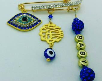 Mashallah pin, Allah stroller pin, evil eye pin, islamic baby gift, muslim baby gift, stroller pin, baby pin, name pin, personalized pin