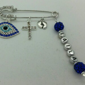 baptism pin, christening pin, stroller pin, communion pin, evil eye pin, baby safety pin, cross pin, baby shower gift, martyrika pin