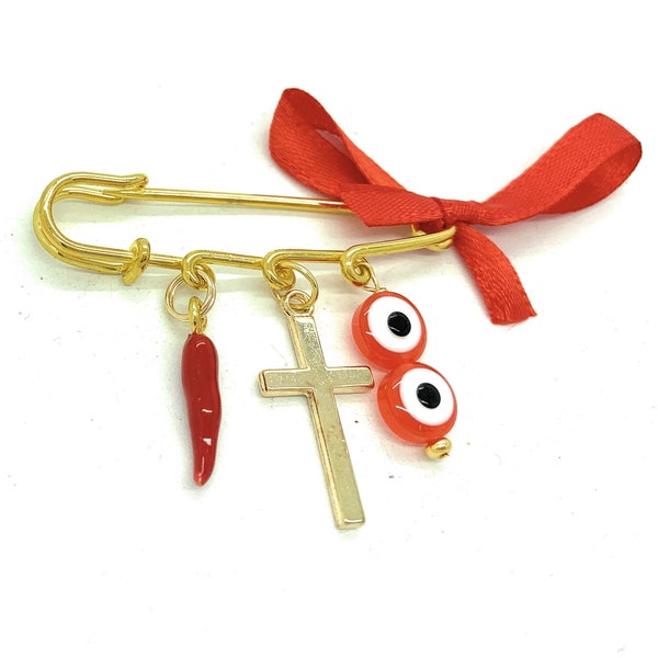 Italian red pepper pin, malocchio pin, red  safety pin, italian cornicelli cornetto stroller pin, stroller pin, evil eye pin, good luck pin