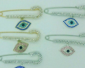 Evil eye pin, Baby pin, protection pin, stroller pin, good luck pin, evil eye safety pin, baby brooch, pink evil eye pin, baby shower gift