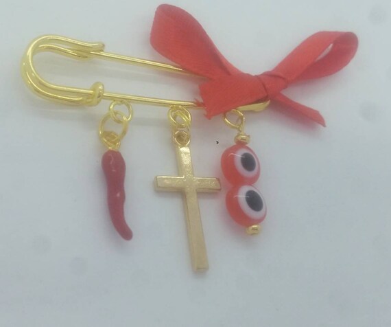 Italian red pepper cross evil eye pin