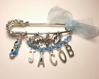 Stroller pin, Evil eye pin,  personalized baby pin, evil eye baby, hamsa pin, evil eye safety pin, bris gift, baby shower gift, baby pin