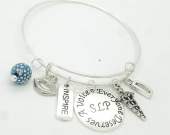 Slp bangle, slp bracelet, slp gift, speech therapist bangle bracelet, speech therapist gift, everyone deserves a voice charm bangle bracelet