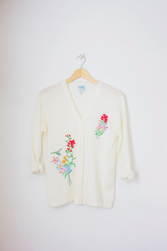 Embroidered button front cardigan Gem