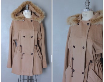 Vintage wool parka coat with fur hood