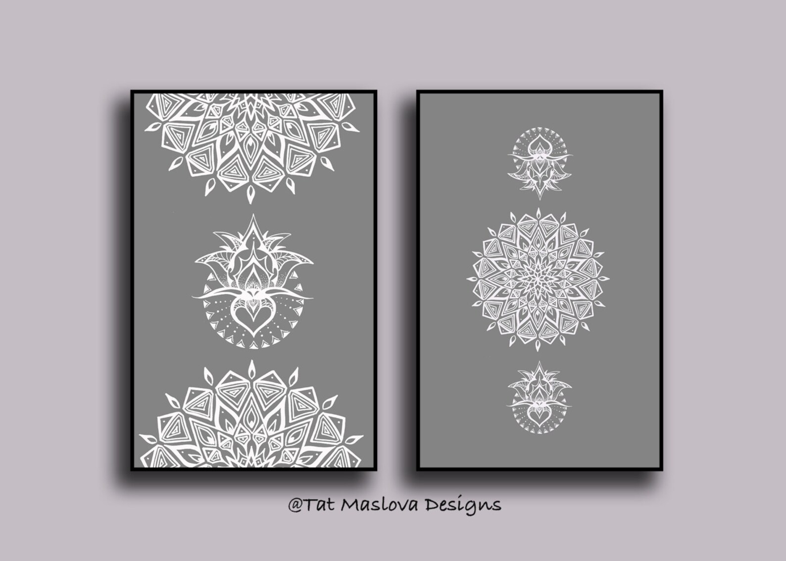 DIGITAL White Mandala Wall Art Set of 2 Prints Hand Drawn Etsy