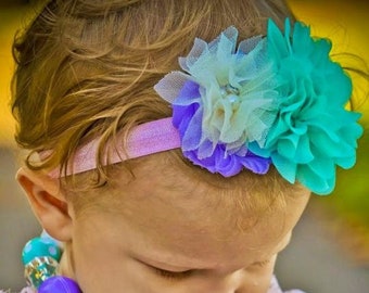 Baby Headband- Shabby Chic Flowers- Toddler- Newborn- Spring- Summer