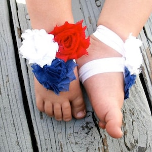 Red White and Blue Fourth of July  Baby Barefoot Sandals - July 4th - Photography Prop - Newborn Sandals - Baby Sandals Labor Day - Memorial