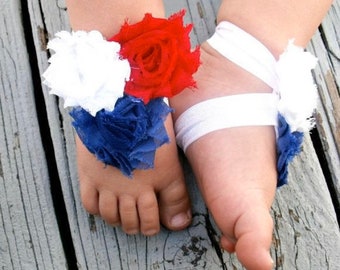 Red White and Blue Fourth of July  Baby Barefoot Sandals - July 4th - Photography Prop - Newborn Sandals - Baby Sandals Labor Day - Memorial