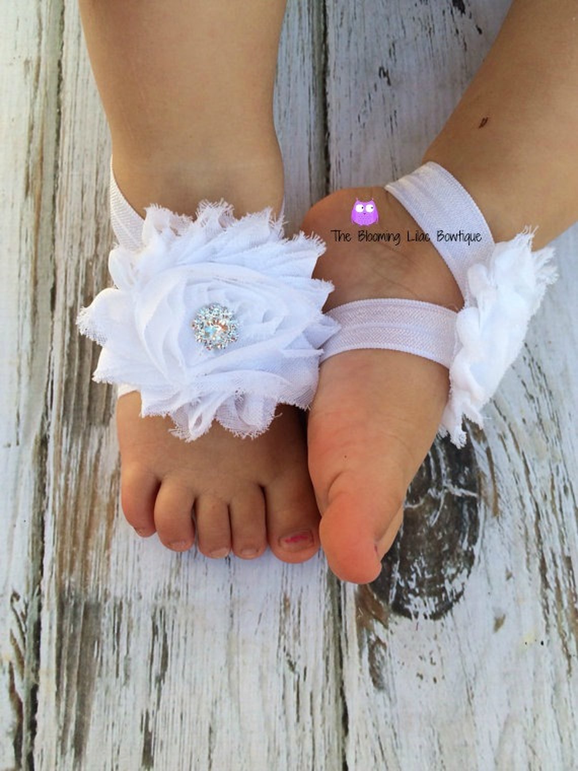 White Baby Barefoot Sandals With Rhinestone Newborn Sandals Etsy