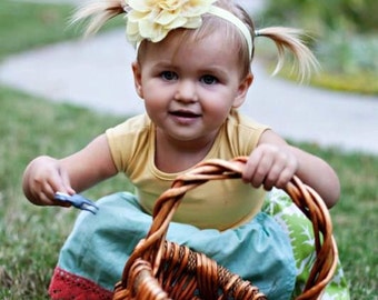 Yellow Satin and Mesh Flower on Matching Elastic Headband- Newborn Headband Baby Headband - Toddler Baby Girls